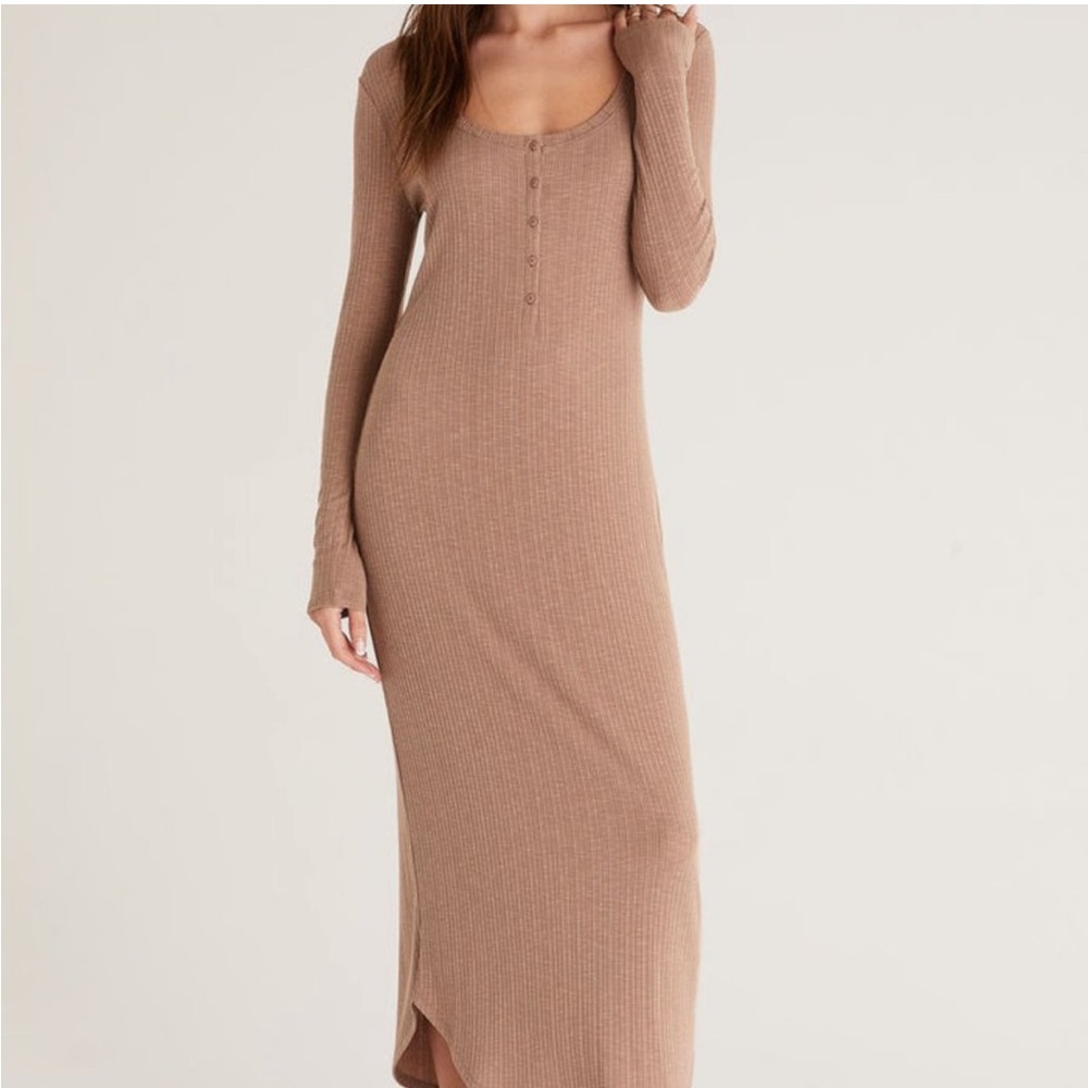 Heidi rib henley dress z supply. Tan size M